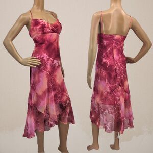 Vintage 1990s y2k La Belle Midi Dress Pink Tie Die Fairycore Prom Jrs Size 13